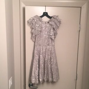 Metallic silver lace BCBG cocktail dress